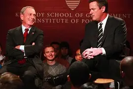 Joe Scarborough, right, with Mayor Bloomberg at a Harvard event last month